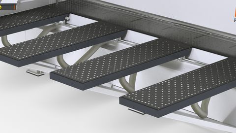 Air cushion tables (1800 mm) in front of the saw Air cushion tables (1800 mm) in front of the saw